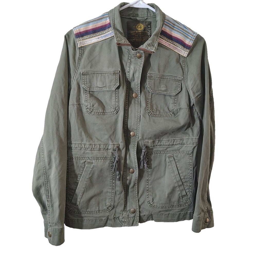 Lucky Brand Jacket Women’s Small Green Military Utility Cargo Full Zip Button - Picture 2 of 9